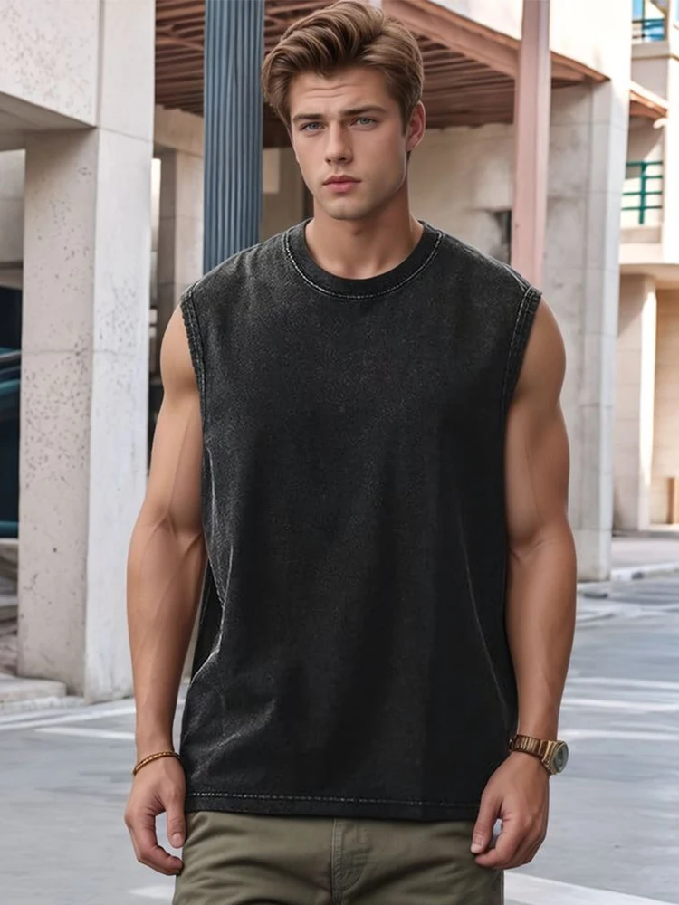 Tank Top Muscle - 2025 Summer New Men's Washed Cotton