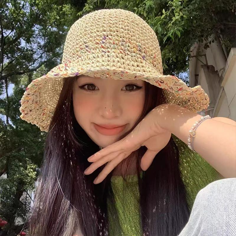 Women Handwoven Rainbow Straw  - Bucket Hat Straw review and price