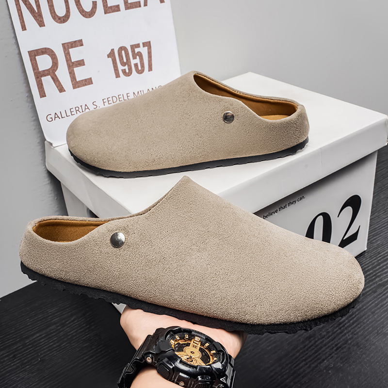Men Suede Leather Slippers Mul - Flip Flop Leather Men review and price