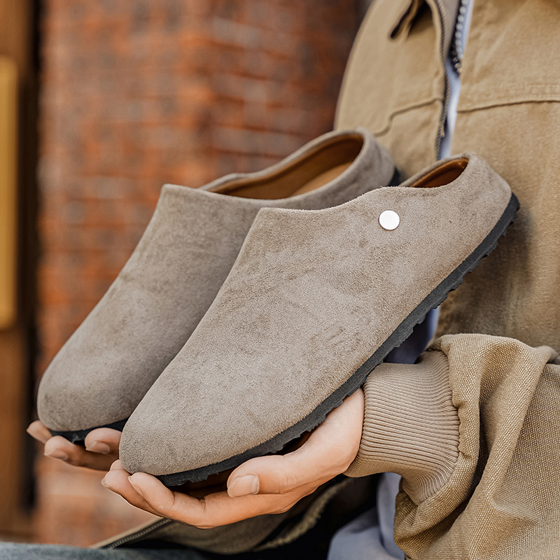 Men Suede Leather Slippers Mul - Flip Flop Leather Men review and price